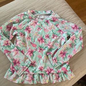 Crown Pink Flamingo and Floral Kids Rashguard